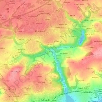 Topografische Karte Coz Castel, Höhe, Relief