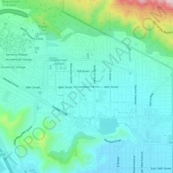 Topografische Karte Arrowhead Farms, Höhe, Relief
