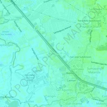 Topografische Karte Bulihan, Höhe, Relief