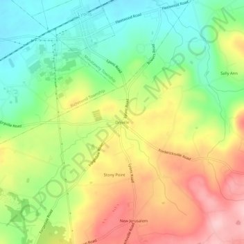 Topografische Karte Dryville, Höhe, Relief