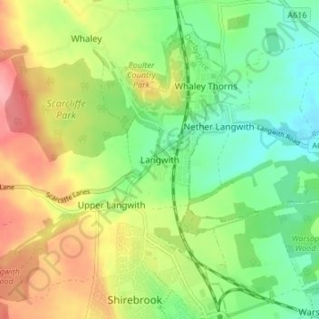 Topografische Karte Langwith, Höhe, Relief