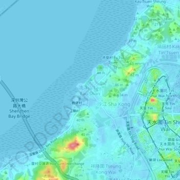 Topografische Karte 流浮山, Höhe, Relief