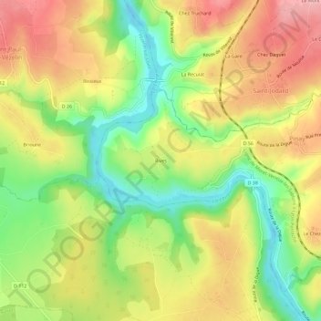 Topografische Karte Rives, Höhe, Relief