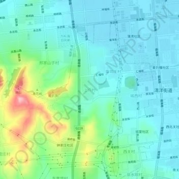 Topografische Karte 上夼村, Höhe, Relief