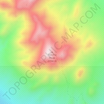Topografische Karte Tolicha Peak, Höhe, Relief