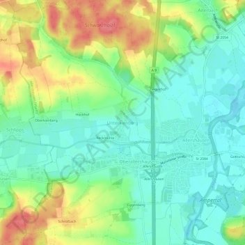 Topografische Karte Unterkienberg, Höhe, Relief