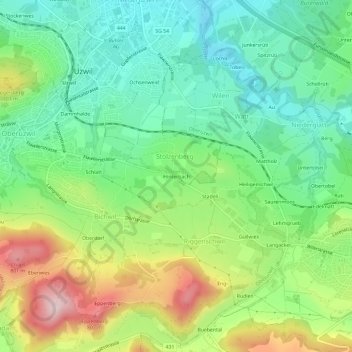 Topografische Karte Hinterbach, Höhe, Relief