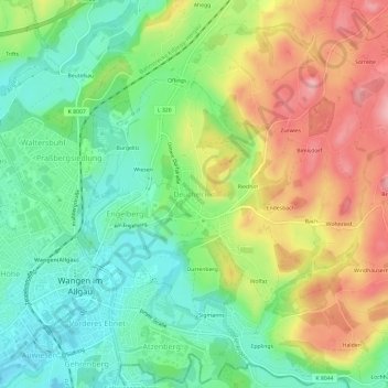 Topografische Karte Deuchelried, Höhe, Relief