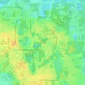 Topografische Karte Lake Charm, Höhe, Relief