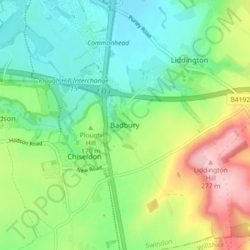 Topografische Karte Badbury, Höhe, Relief