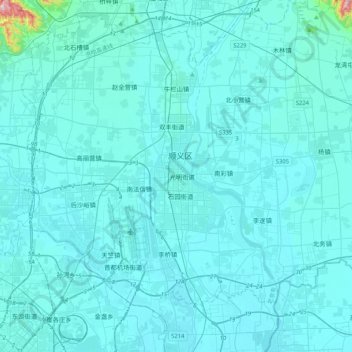 Topografische Karte 顺义区, Höhe, Relief