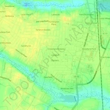 Topografische Karte Longleaf, Höhe, Relief