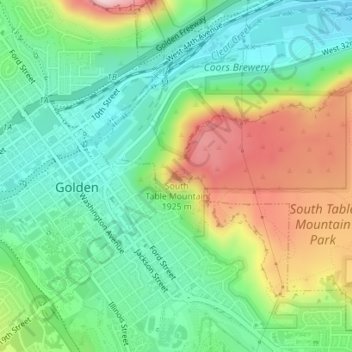 Topografische Karte South Table Mountain, Höhe, Relief