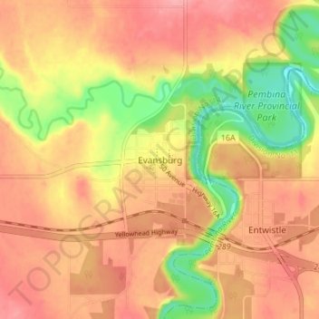 Topografische Karte Evansburg, Höhe, Relief