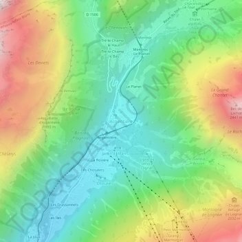 Topografische Karte Argentière, Höhe, Relief