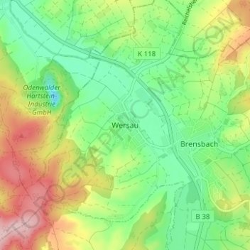 Topografische Karte Wersau, Höhe, Relief