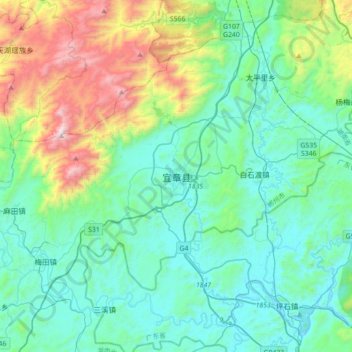 Topografische Karte 宜章县, Höhe, Relief