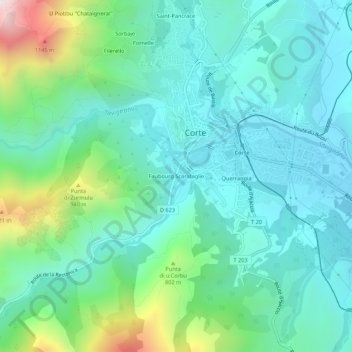 Topografische Karte Faubourg Scarafaglie, Höhe, Relief