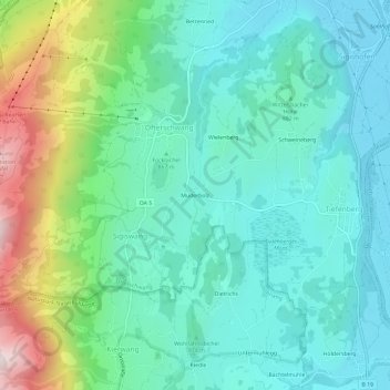 Topografische Karte Muderbolz, Höhe, Relief