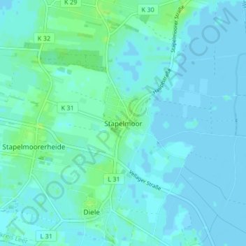 Topografische Karte Stapelmoor, Höhe, Relief