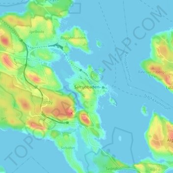 Topografische Karte Saltsjöbaden, Höhe, Relief