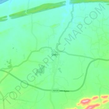 Topografische Karte Sidhi, Höhe, Relief