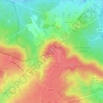 Topografische Karte Pipers Wait, Höhe, Relief