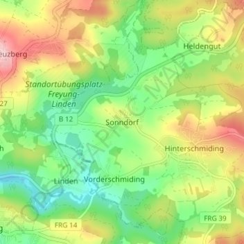 Topografische Karte Sonndorf, Höhe, Relief