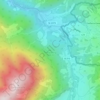 Topografische Karte Tennenberg, Höhe, Relief