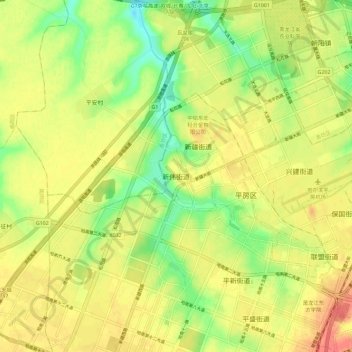 Topografische Karte 新伟街道, Höhe, Relief
