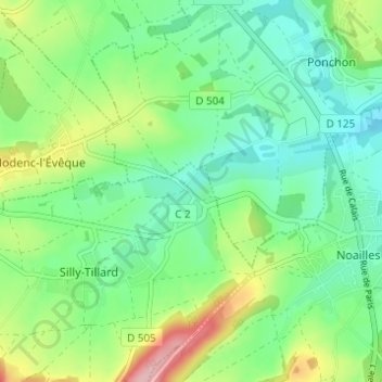 Topografische Karte Tillard, Höhe, Relief