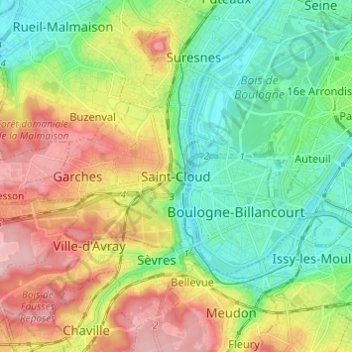 Topografische Karte Saint-Cloud, Höhe, Relief