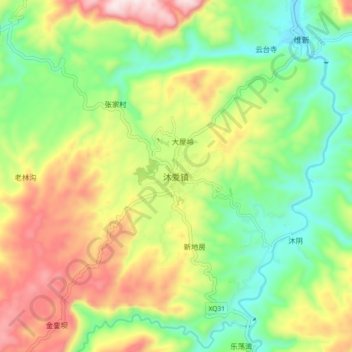 Topografische Karte 沐爱镇, Höhe, Relief