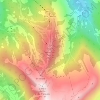 Topografische Karte Paion del Cermis, Höhe, Relief