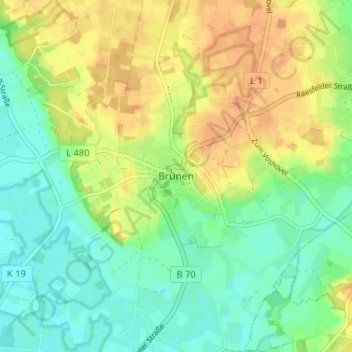 Topografische Karte Brünen, Höhe, Relief