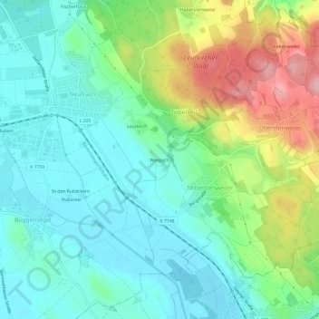 Topografische Karte Wespach, Höhe, Relief