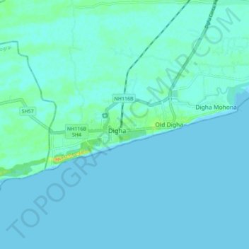 Topografische Karte Digha, Höhe, Relief