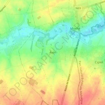 Topografische Karte Avin, Höhe, Relief