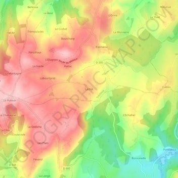 Topografische Karte Lachal, Höhe, Relief