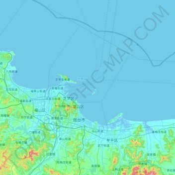 Topografische Karte 烟台市, Höhe, Relief