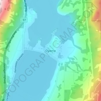 Topografische Karte Oyama, Höhe, Relief