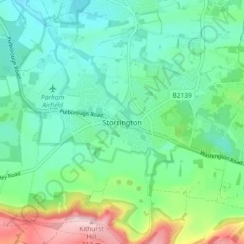 Topografische Karte Storrington, Höhe, Relief