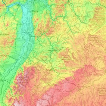 Topografische Karte Neckarbecken, Höhe, Relief