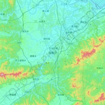 Topografische Karte 南康区, Höhe, Relief