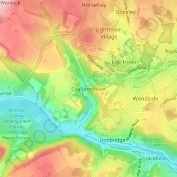 Topografische Karte Coalbrookdale, Höhe, Relief