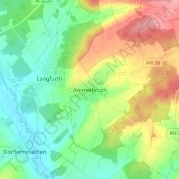 Topografische Karte Ammelbruch, Höhe, Relief