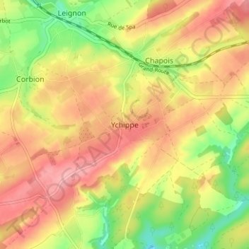 Topografische Karte Ychippe, Höhe, Relief