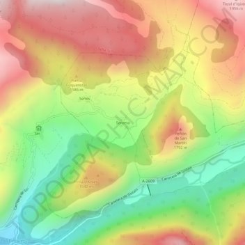 Topografische Karte Serveto, Höhe, Relief