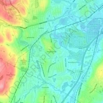 Topografische Karte Heard Street, Höhe, Relief