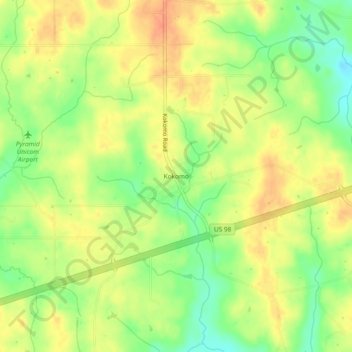 Topografische Karte Kokomo, Höhe, Relief